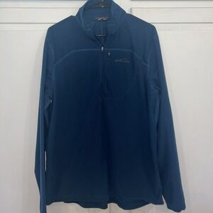 Eddie Bauer 1/4 Zip Pullover Teal Large Zip‎ Chest Pocket Lightweight Sweater